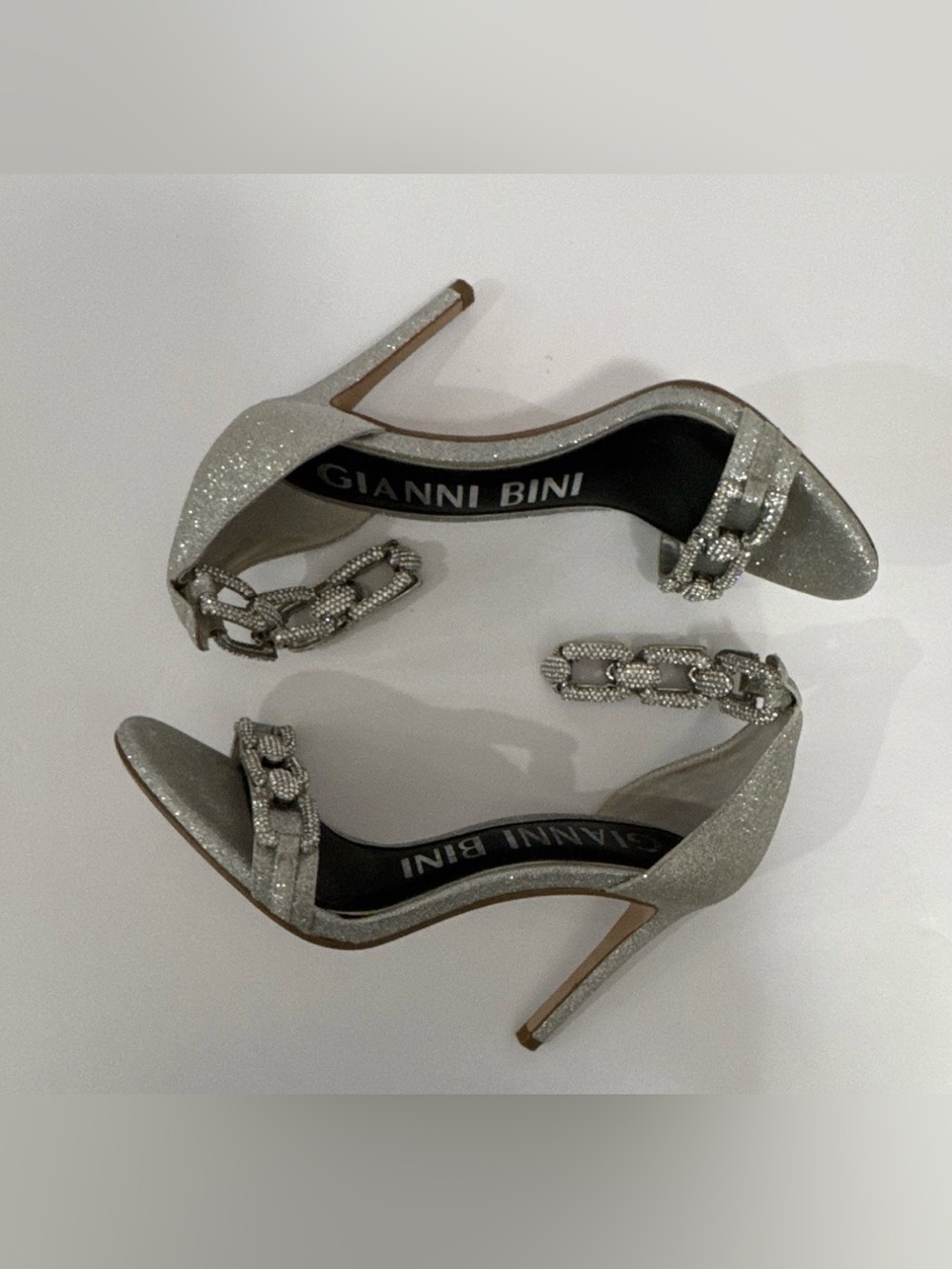 Gianni Bini Silver Glitter Crystal Chain Stiletto Heels